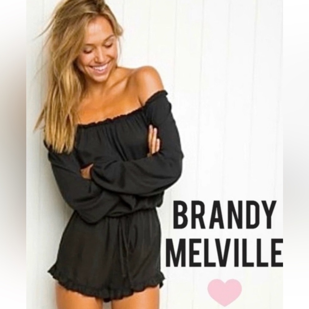 Brandy Melville Black Off-Shoulder Ruffle Drawstring Romper - NWT